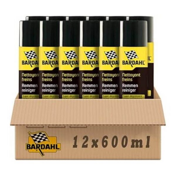 Nettoyant dégraissant freins BARDAHL 4455, 12 bombes de 600 ml pour un entretien efficace du système de freinage automobile.